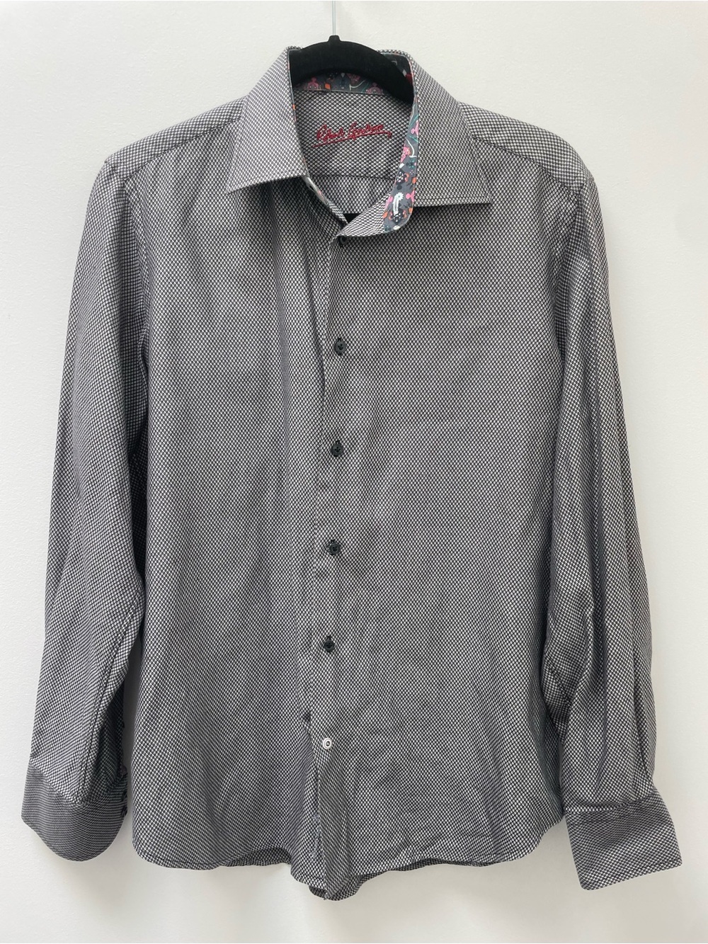 Robert Graham Check Black Button Down with Contrast Details Size M 100% Cotton